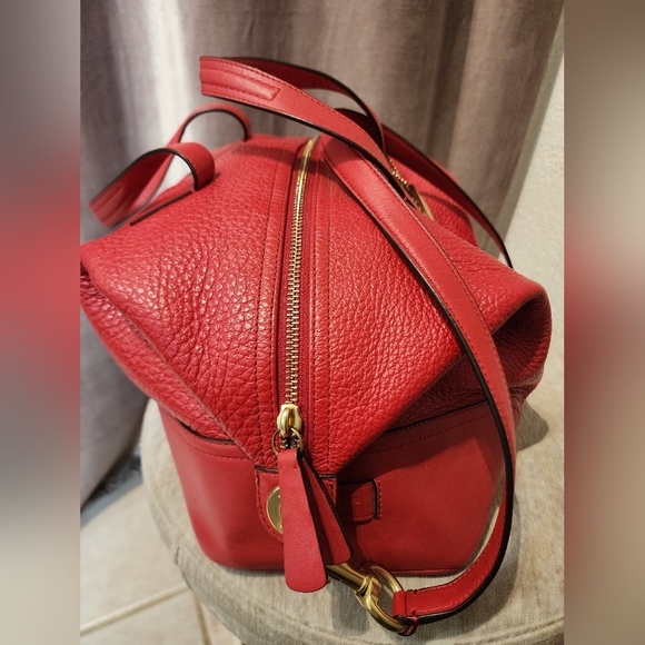 Coach Hadley Luxe Grain Leather Zip Satchel Red - Picture 4 of 14